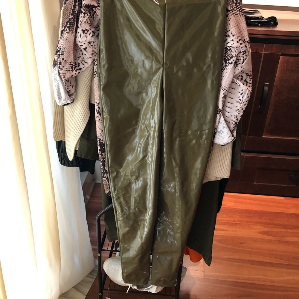Olive Green Vinyl “Liquid” Leggings